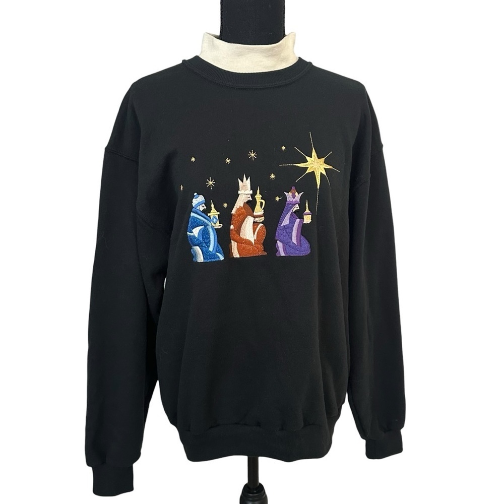 Vintage Sweatshirt Christmas Holiday Christian Embroidered 80s Size Medium